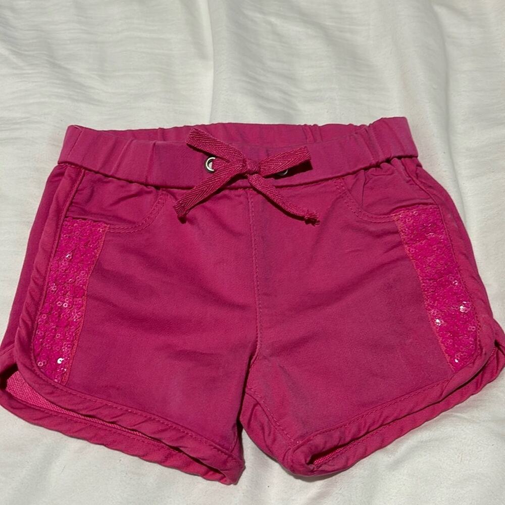 Member’s Mark 4/5 hot pink denim pull on elastic waist hot pink sequins euc